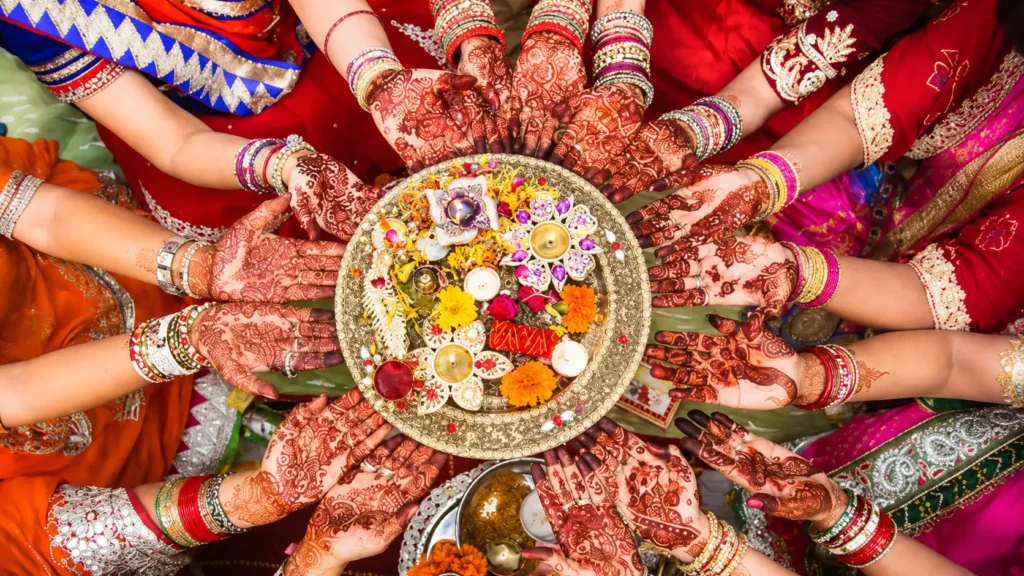 women celebrate teej