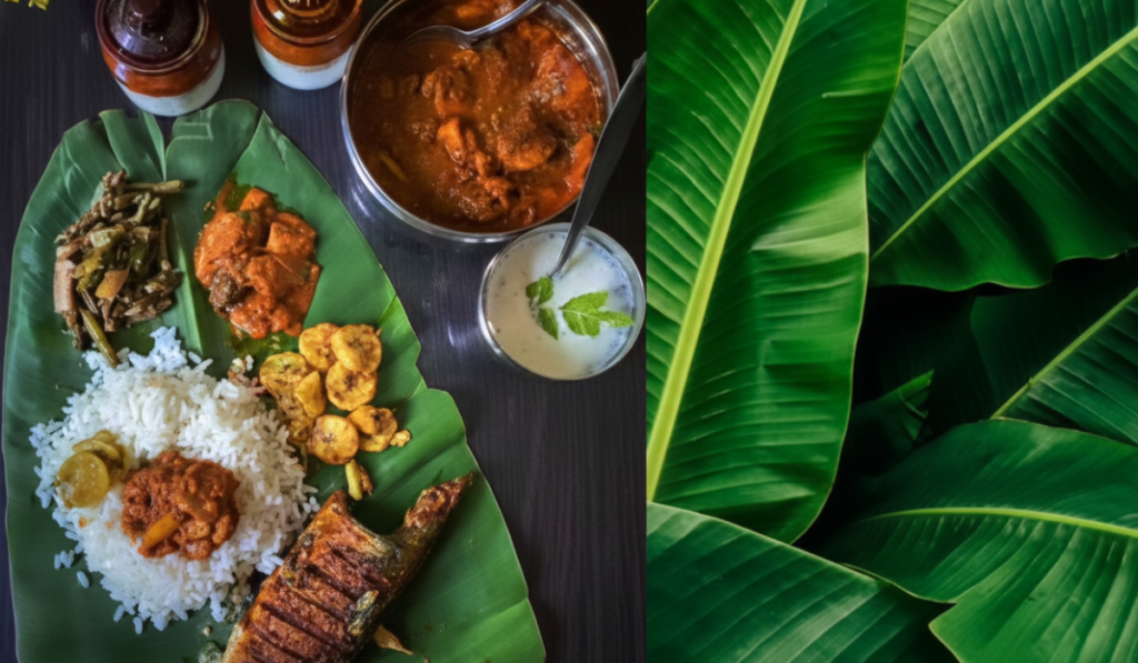 eating on banana leaves